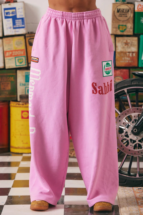 Mermaid Racing Wide Leg Sweat Pants | Pink