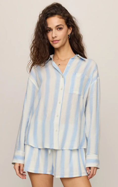 Perfect Striped Linen Button Up | Skyline