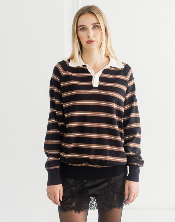 Knit Polo Shirt | Cream & Tan Stripe