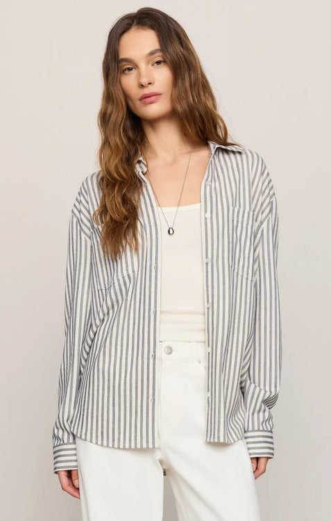 Reese Button Up Stripe Top | Eclipse