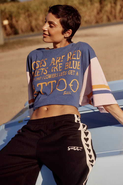 The Very Oversized Roses + Tattoos Tee | Blue