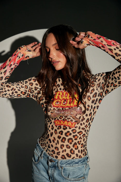 Run Club Animal Mesh Long Sleeve Top | Leopard