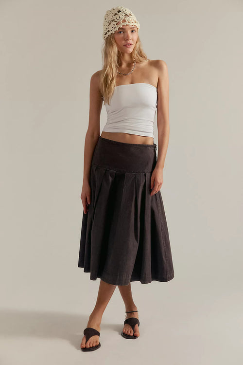 Skipper Pleated Chino Midi Skirt | Double Espresso