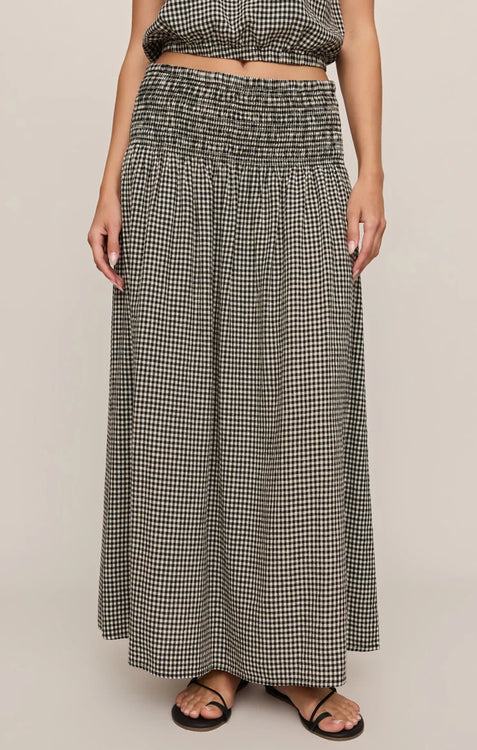 Brooke Gingham Linen Maxi Skirt | Black