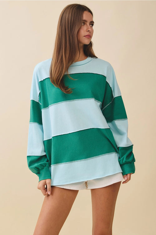 Take It Easy Colorblock Top | Sky/Green