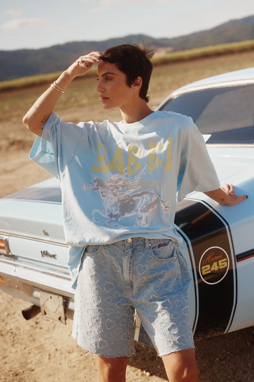 The Very Oversized Rhinestone Girl Tee | Sky