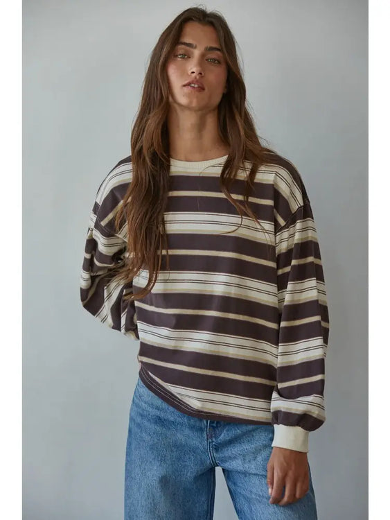 Coffee Run Striped Long Sleeve | Cream/Brown