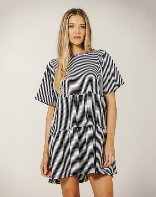 Tiered Dress | Black Mini Stripe