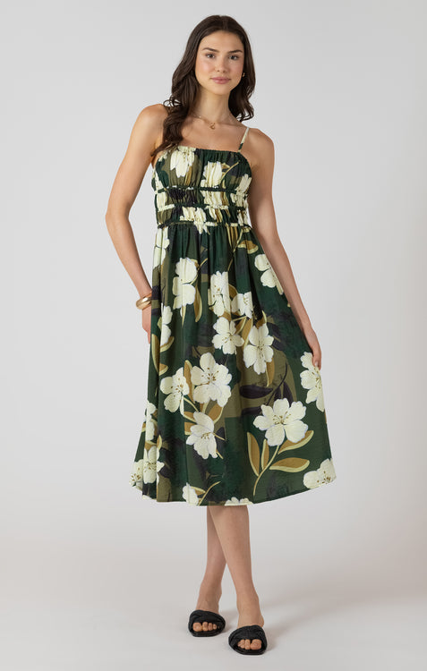 Elastic Waist Midi Dress | Palm Blossom