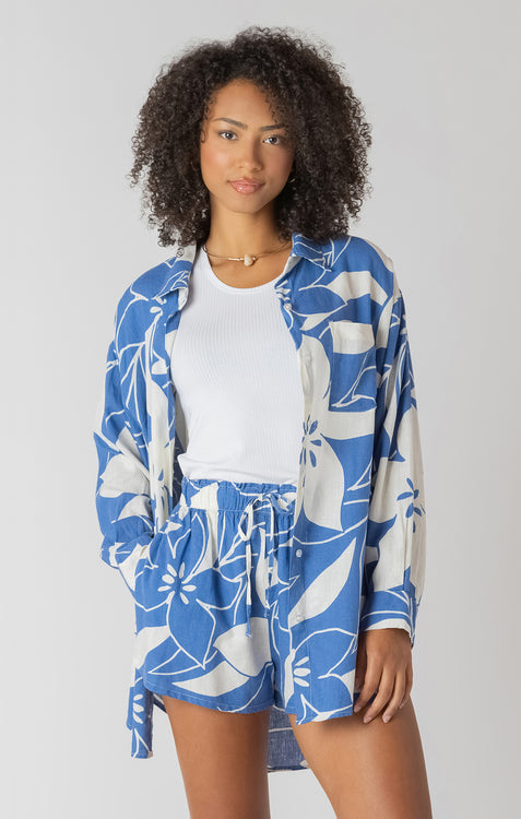 Button Front Linen Shirt | Azure Floral