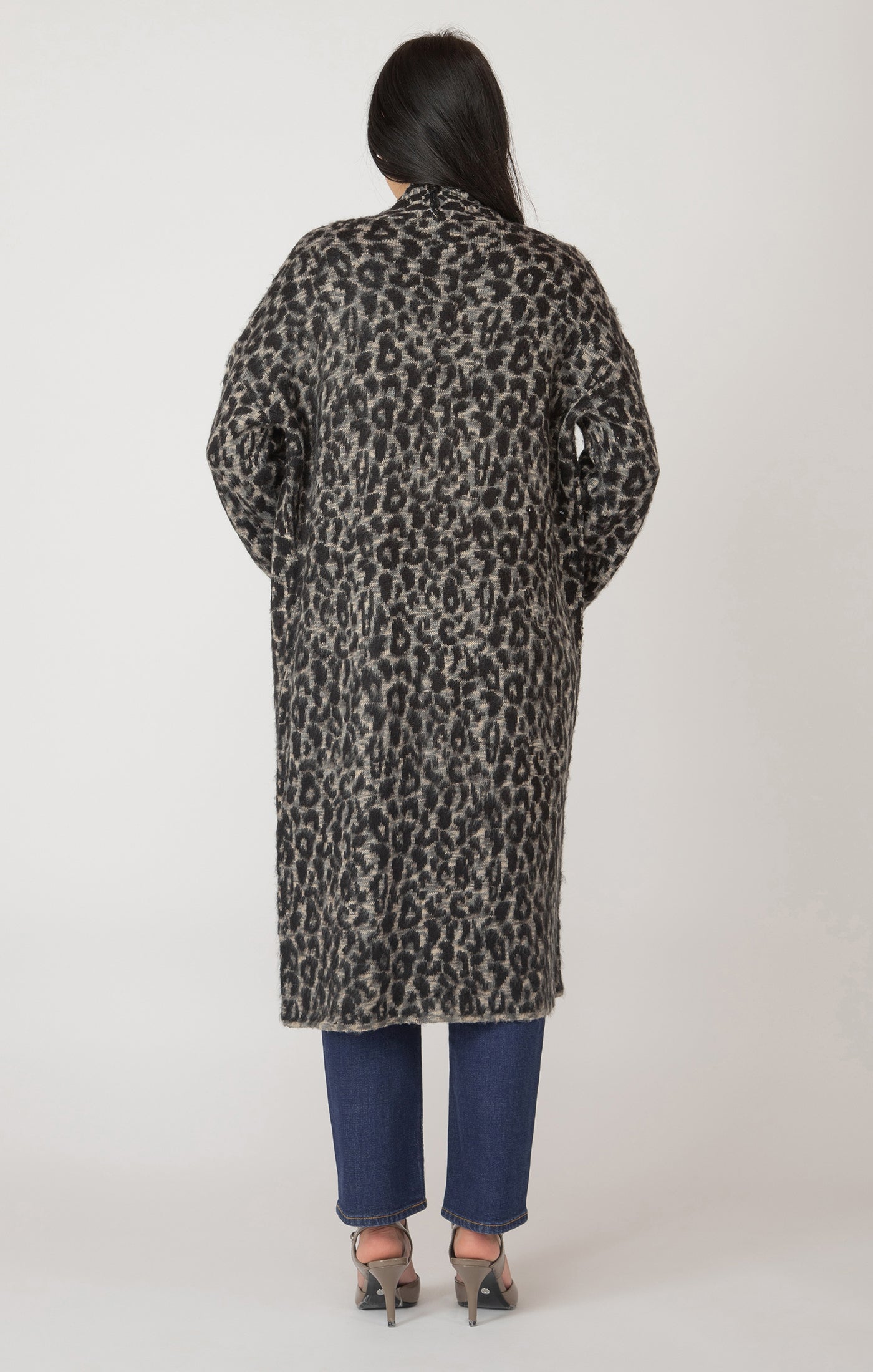 Longline Open Cardigan Leopard Jacquard M