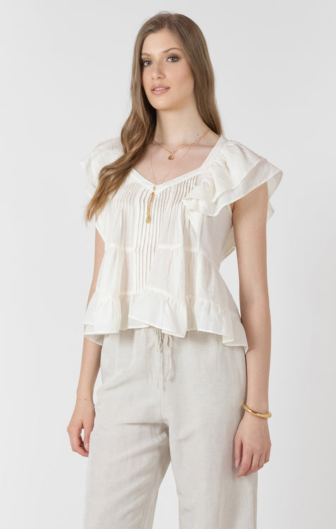 Ruffled Tencel Blouse | White