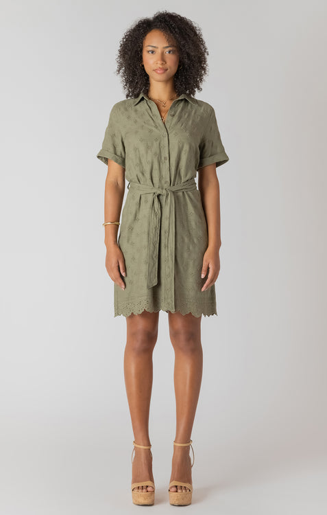 Linen Eyelet Shirt Dress