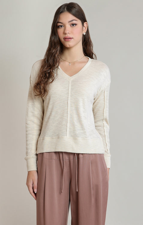 Whisper V-Neck Knit Top | Shell