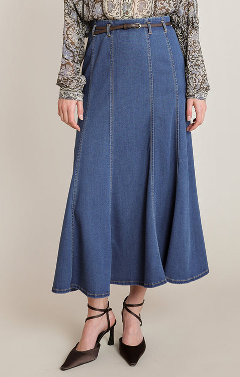 Midland Belted Denim Skirt | Mid Blue Wash