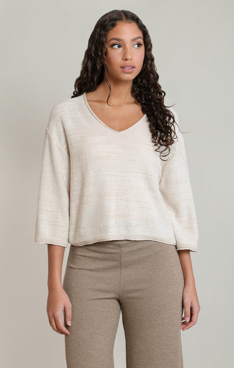 Haven V-Neck Sweater | Soft Oatmeal Mix