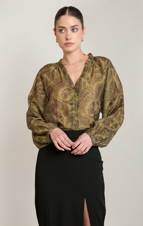 Prairie Button Front Blouse | Paisley Olive