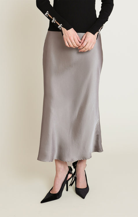 Luna Satin Midi Skirt | Light Khaki