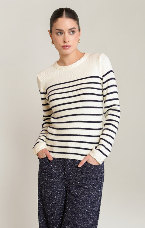 Noa Stripe Sweater | Ecru/Navy Stripe