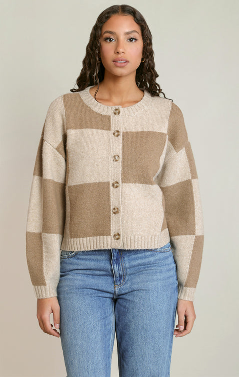 Teddy Colorblock Cardigan | Light Heather Taupe