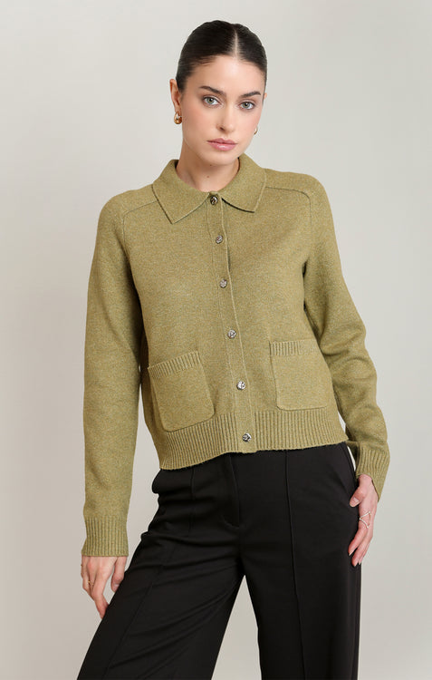 Frankie Collared Cardigan | Faded Olive