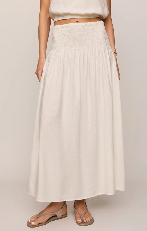 Brooke Smocked Linen Maxi Skirt | White