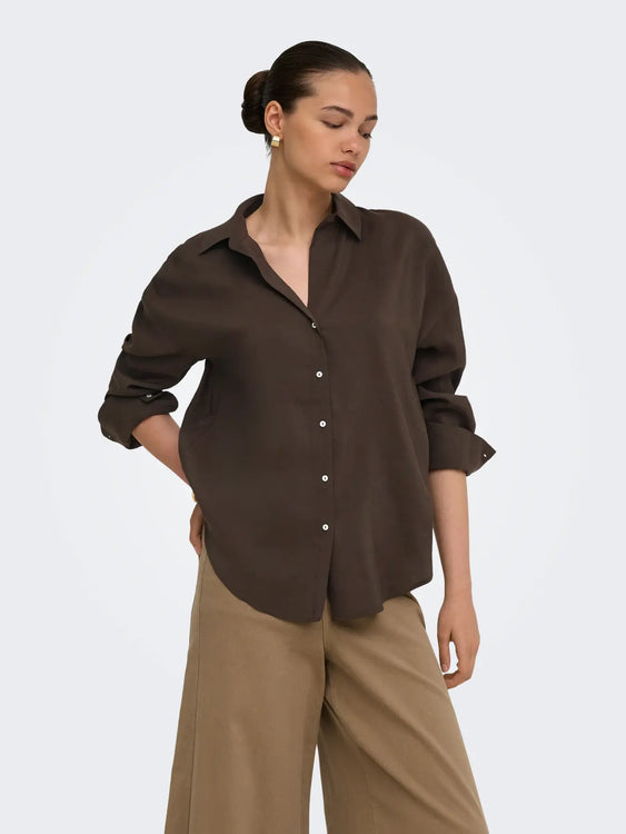 Zazima Loose Button-Up Top | Seal Brown