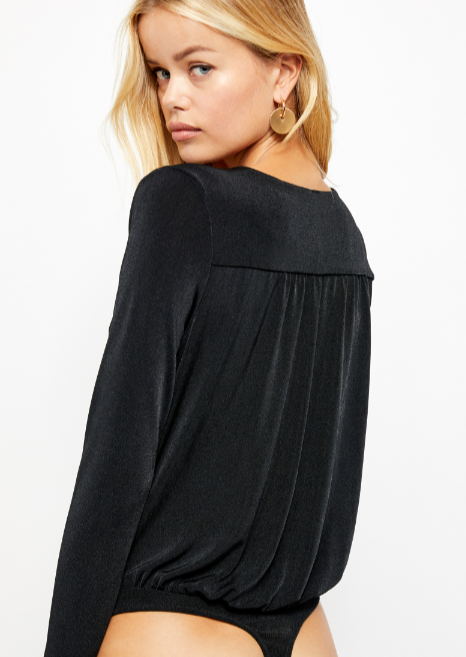 Free People Intimately Kaya Black Cut Out Ruched Long Sleeve