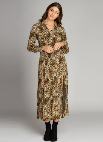 C est Moi L S Slit Button Down Dress Animal Print Bella Chic